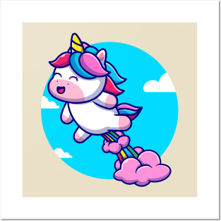 Cute Unicorn Poop Rainbow Cartoon Posters and Art